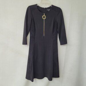 DKNY Dress Women 6 Black Ponte Knit Faux Suede Paneled Accent Zipper‎ 3/4 Sleeve